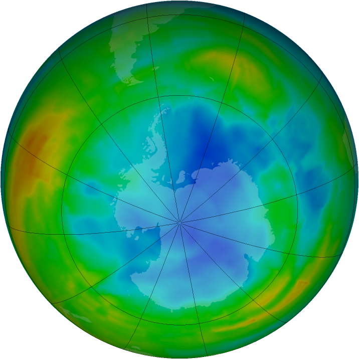 Antarctic ozone map for 31 July 2009